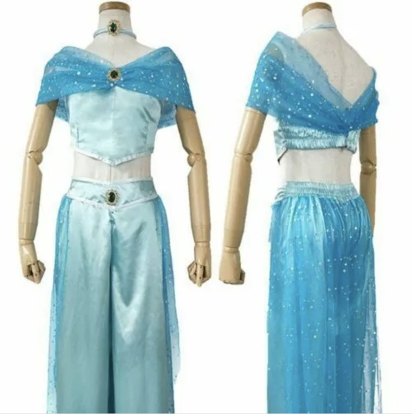 Aladdin Jasmine Princess Costume Arabian Dress for Halloween Cosplay Women Girls - Picture 2 of 4